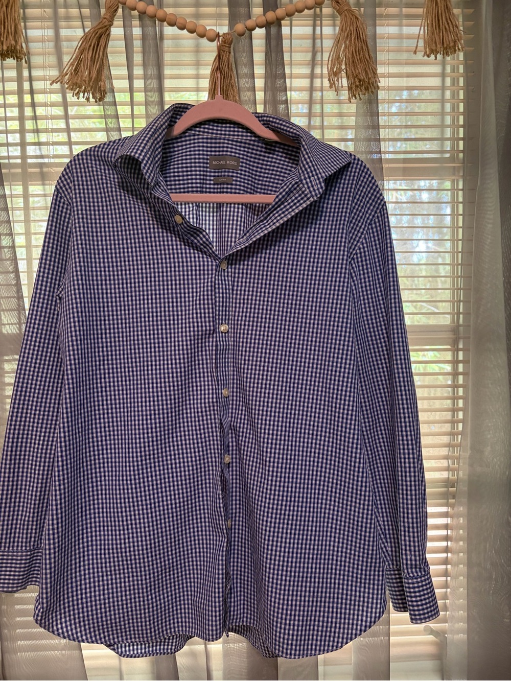 Michael Kors Purple and White Gingham Dress Shirt